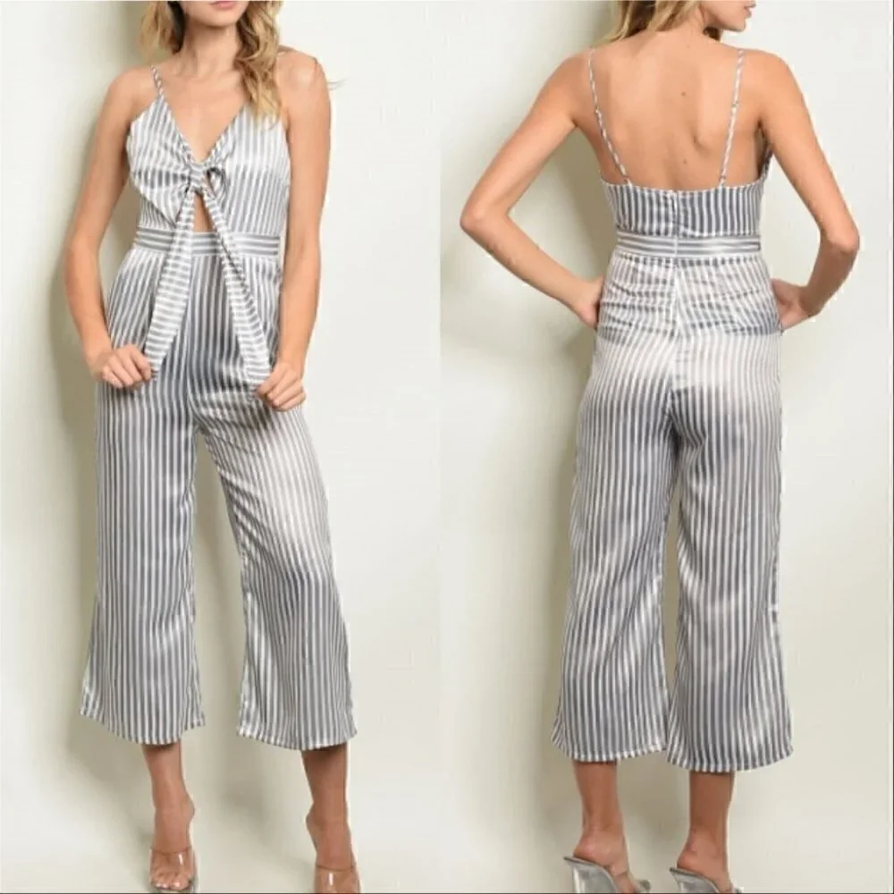 GRAY STRIPED JUMPSUIT